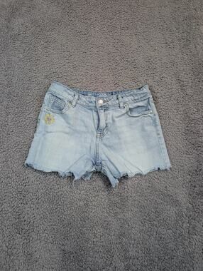 Cat & Jack Jean Cut Offs Kids Size L 10/12 Light Blue Small Flower (1058)